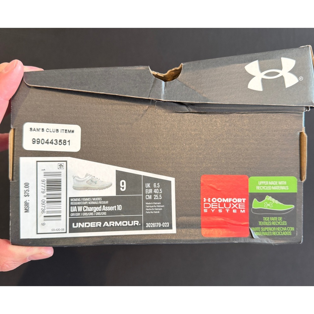 Under Armour Womens Charged Assert 10 Running Shoes Grey White 3026179-023 Sz 9